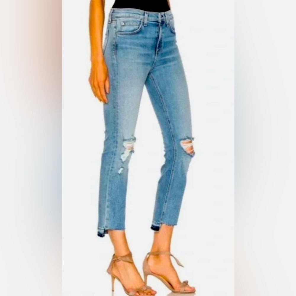 Rag and Bone Sz 24 Stovepipe Distressed Hem Jeans in Prospector Rinse